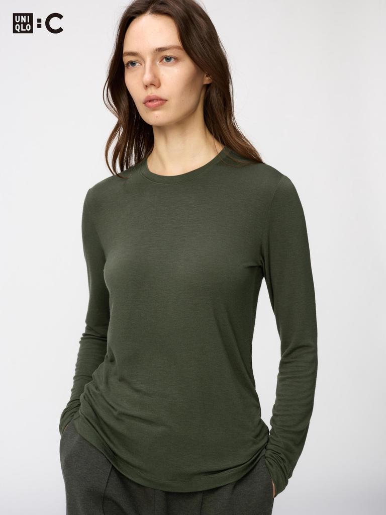 Uniqlo Футболка HeaTTech Cashmere Blend с круглым вырезом и длинным рукавом, очень теплая