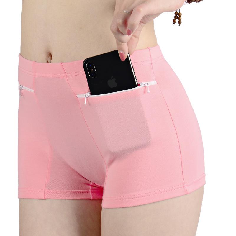 Women Cotton Panties High Waist Briefs Pockets Zipper Underwear Plus Size Underpants Simple Elderly Female Safety Shorts Pants Pants-shorts Bikinis