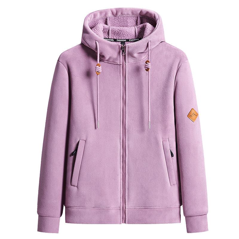 Флис Плюс Бархат Пальто на Молнии Осень и Зима Новинка Толстовка с Капюшоном Повседневный Верх Свободный Кардиган Свитер Джокер