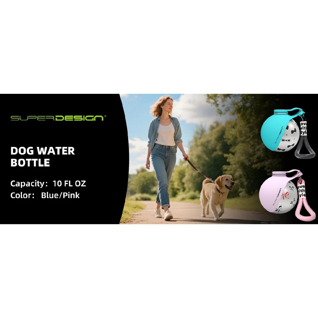 2-in-1 Portable Dog Water Bottle for Small Dogs - Leak-Proof & Compact Dog Travel Water Bottle -Stainless Steel Bottle & Silicon