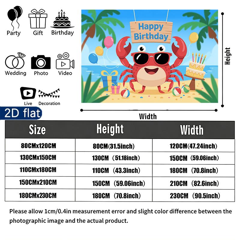 Crab Birthday Party Banner, Polyester Backdrop for Home Room Wall Decor and Photo Props