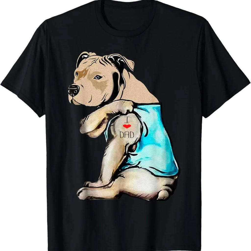 Pitbull Dog I Love Dad Tattoo Funny Family T-Shirt