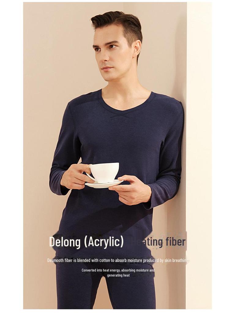 Men's German Velvet Thermal Underwear: Double-Sided Sanded, Thick, Round Neck, Autumn/Winter Base Layer Top