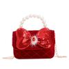 Red Delightful Cute Bowknot Childrens Handbag With Trendy Chain And Pearl Handle