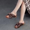 Johnature Peep Toe Bohemian Style Slippers Retro Lazy Style Genuine Leather Low Heel Women's Shoes