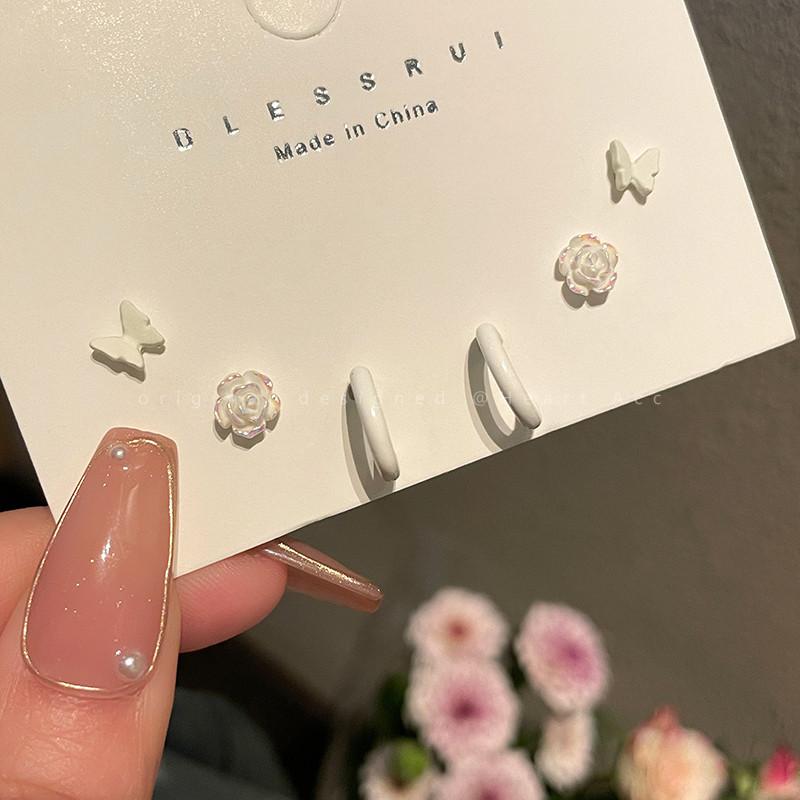 IF ME серьги-гвоздики в виде бабочки для женщин, розовые серьги-кольца в форме цветка для пирсинга в форме сердца C ювелирные изделия