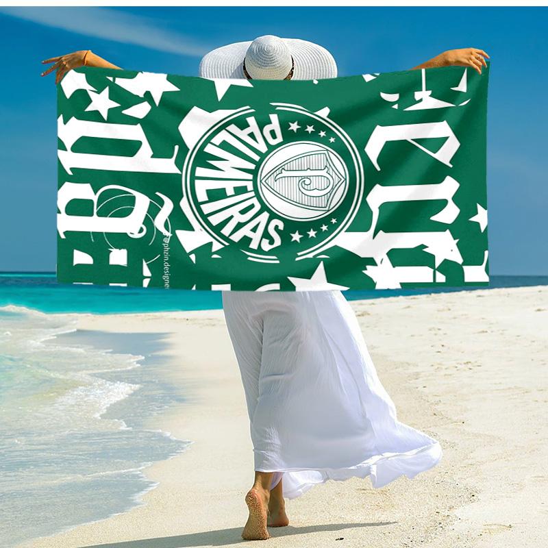 proof beach towel with SE Palmeiras logo pattern - soft,absorbent,quick-drying,machine washable - perfect for swimming,camping,bathing