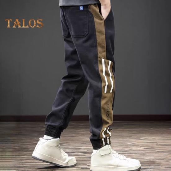 Весна Осень Мужские брюки-карго Свободные эластичные на талии с завязками Карманы Контрастные цветные пэчворк Спортивные брюки Повседневная одежда Шаровары