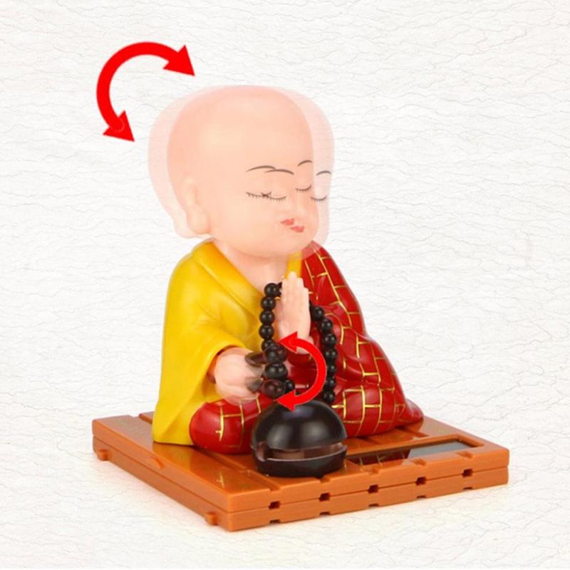 Solar Powered Bobble Shaking Head Dancing Toy Buddhist Monk Doll Figurines Statues Car Dash Board Decorations
