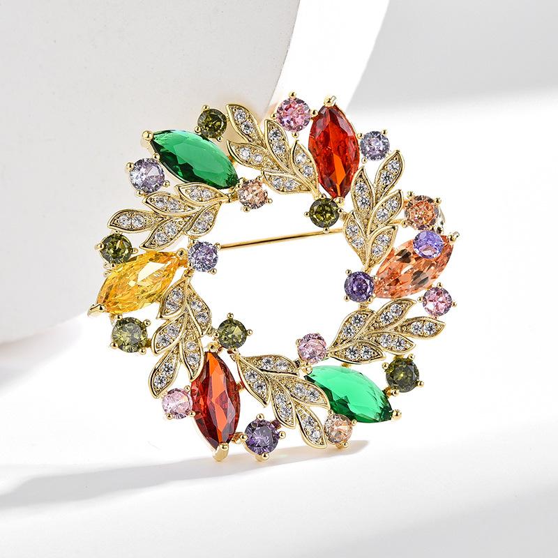 High-End Luxury Color Zircon Ring Bauhinia Corsage Atmospheric Brooch Suit Accessories
