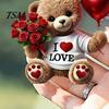 Clear Printed Acrylic Charm Teddy Bear Hanging Ornament, Holding Heart Balloon Red Rose Bouquet Decoration, Cute Backpack Car Rearview Mirror 2D Flat