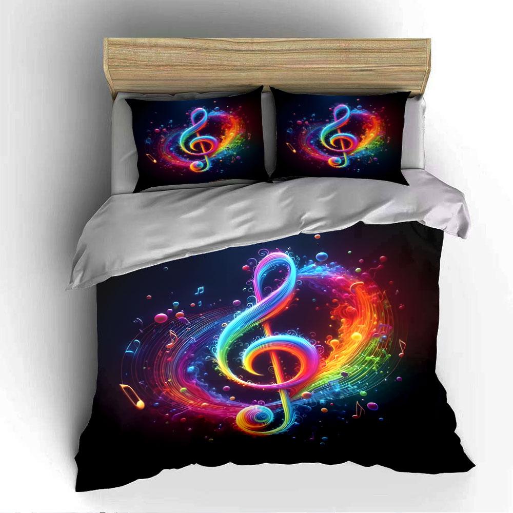 Rainbow Musical Note Design Bedding Duvet Cover Set  (1*Duvet Cover 2*Pillowcases, without duvet insert)