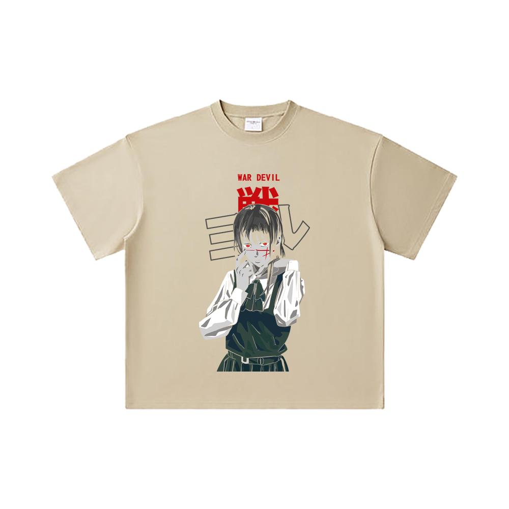 260 GSM Double Yarn 32 Count 100% Cotton Chainsaw Man V58 War Devil Print Unisex Heavy Cotton T Shirt