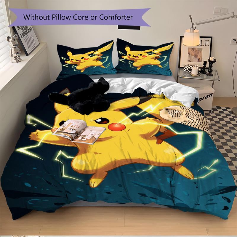 Pikachu Energy Burst Print 3Pcs Bedding Setduvet Cover With 2 Bedropillowcase Home Birthday Gift