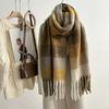 Осенне-зимний мохеровый клетчатый шарф для женщин Dongdaemun Fashion, удлиненный шарф-шаль с бахромой