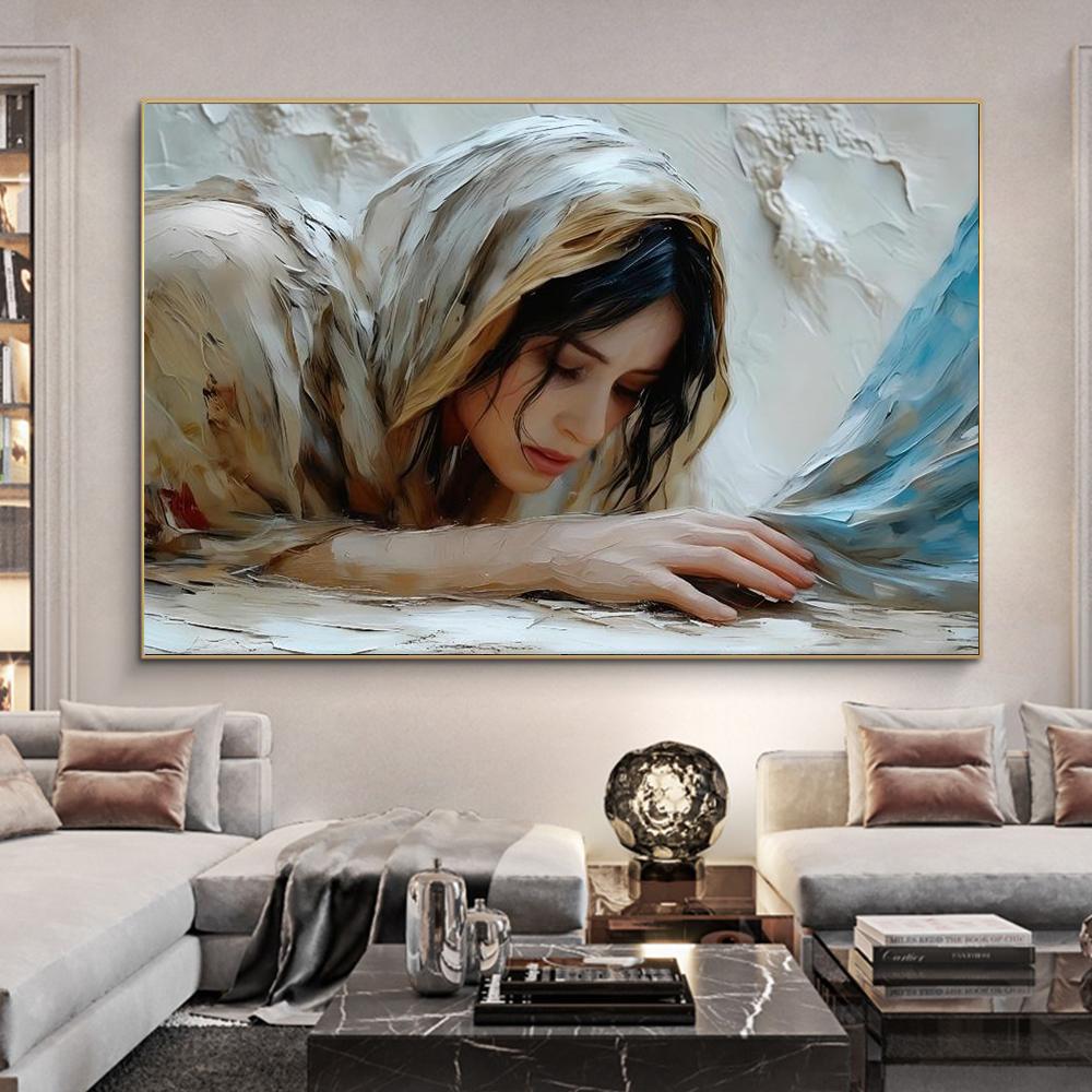 Jesus Heals The Girl Wall Art Woman Touches the Hem of Jesus' Skirt Canvas Poster Print Artwork for Christian Bedroom Living Home Decor