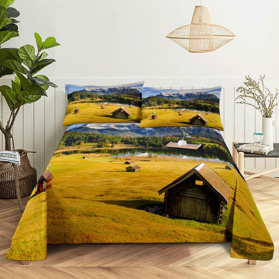 Bed Sheet Pillowcase Bedding Set Linens Cover Senic Queen King Double Size 220x240 Trees for Bedroom Soft Twin Full Single New