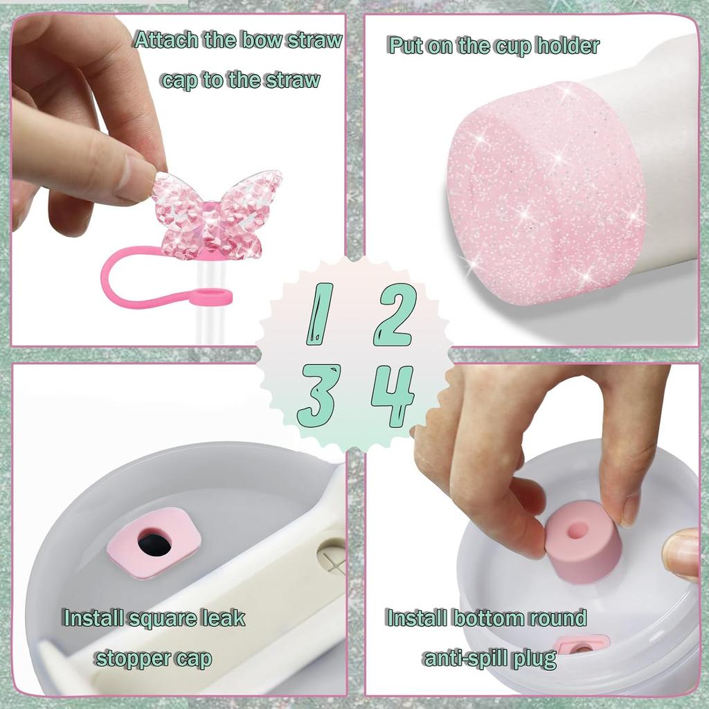 Набор из 8 предметов аксессуаров для стакана Stanley 30 унций 40 унций: топпер для соломинки, крышка-заглушка, чехол-ботинок, заглушка от проливания, подвеска-шарм, наклейка с инициалами