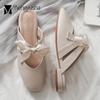Fairy Silk Butterflyknot Square Toe Slingback Women Sandals Sweet Slip On Shoes Women Slippers Cover Toe Gladiator Sandalias