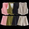 Fashion Style Fall and Winter New Women's Temperament Wild Slim Looking Linen Blended Sleeveless Vest Waistcoat 2010711 832