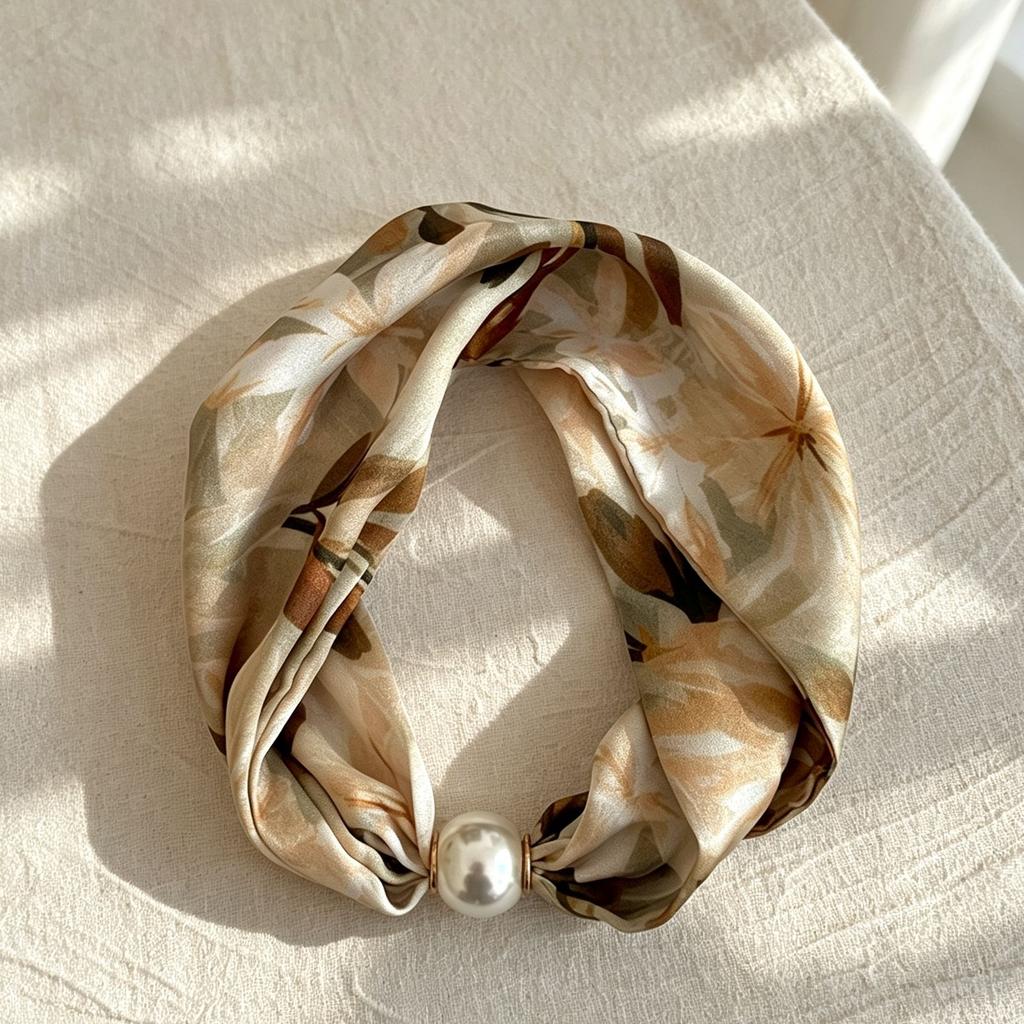 Fashion new magnetic pearl silk scarf versatile high-end neck protection scarf women's light luxury exquisite necklace scarf