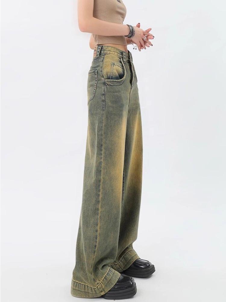 Американский ретро-градиентный дизайн, прямая трубка с высокой талией, свободные и узкие новые женские джинсы в стиле ретро.