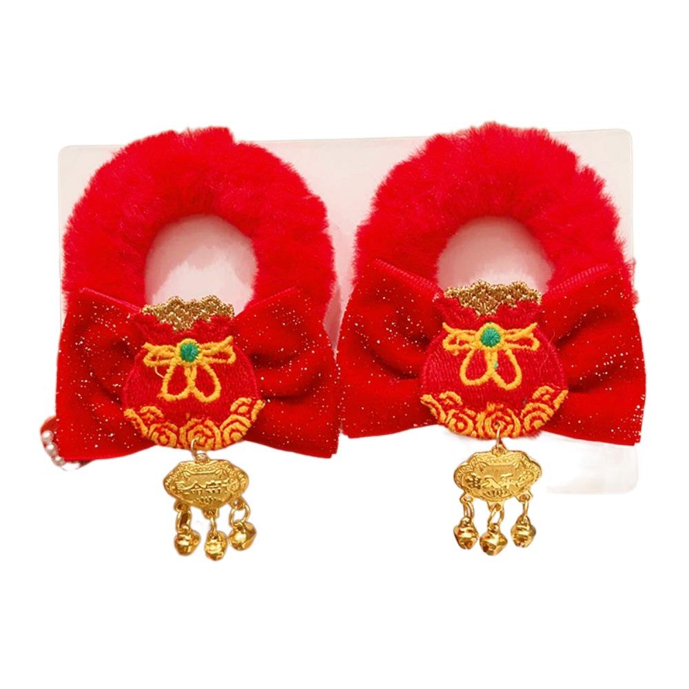 Танский костюм Новогодняя веревка для волос Красный держатель для хвоста Красное кольцо для волос с бантом Головной убор Ханьфу