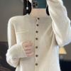 Winter Autumn Women's Round Neck Cashmere Cardigan Knitted Jacket with Multiple Buttons Pullover Sweater Cashmere Sweater