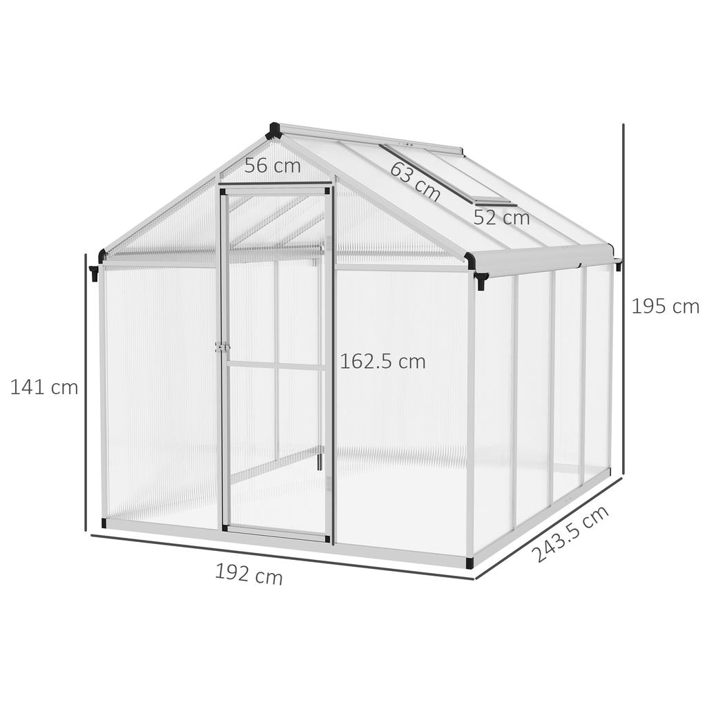 8 X 6ft Aluminium Frame Greenhouse