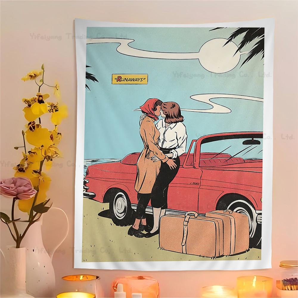 Cartoon Lesbian Kiss Girl Woman Hippie Wall Hanging Tapestries Bohemian Wall Tapestries Mandala INS Home Decor