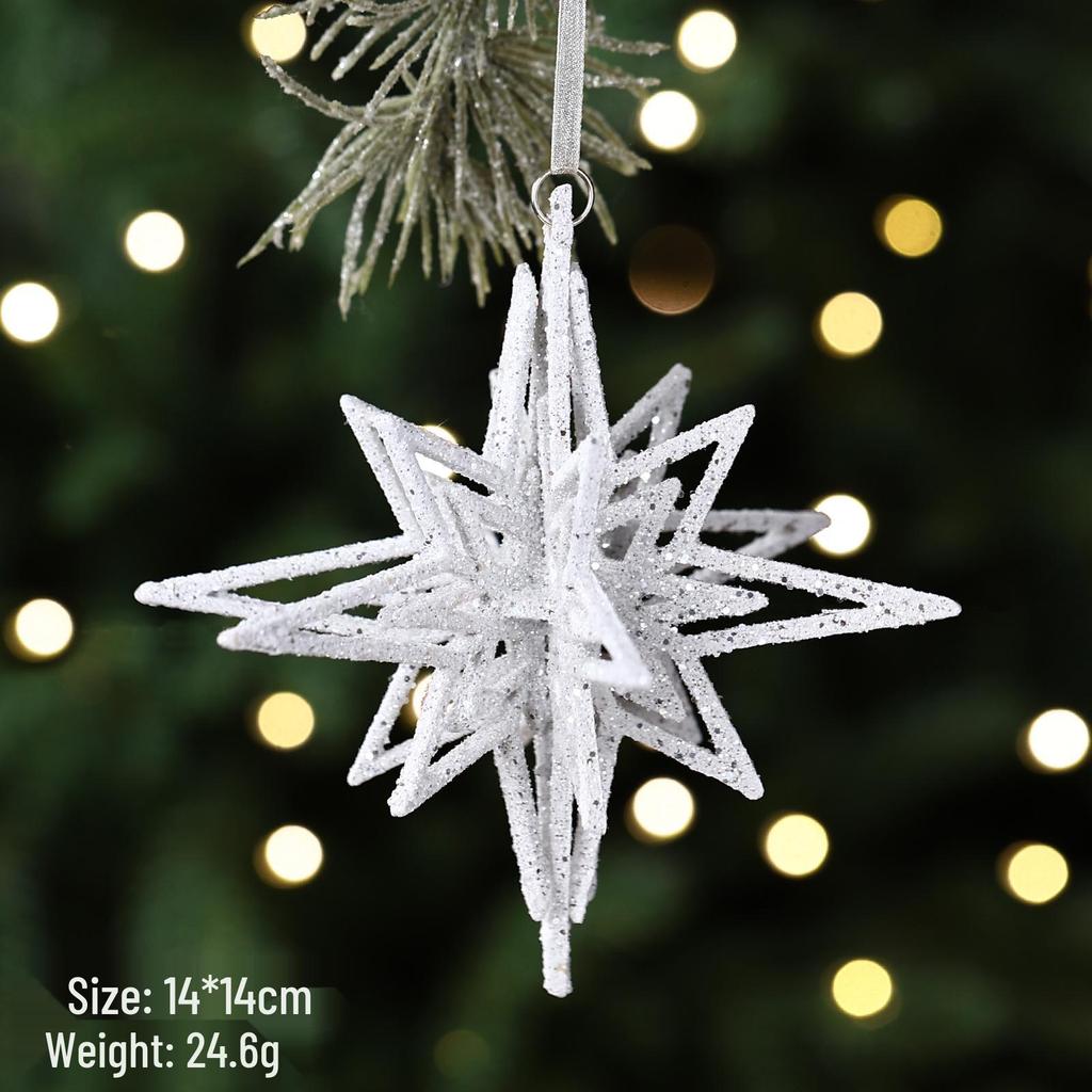 White Christmas Tree Ornaments: Five-Pointed Star & Snowflake Design, Hot-Selling