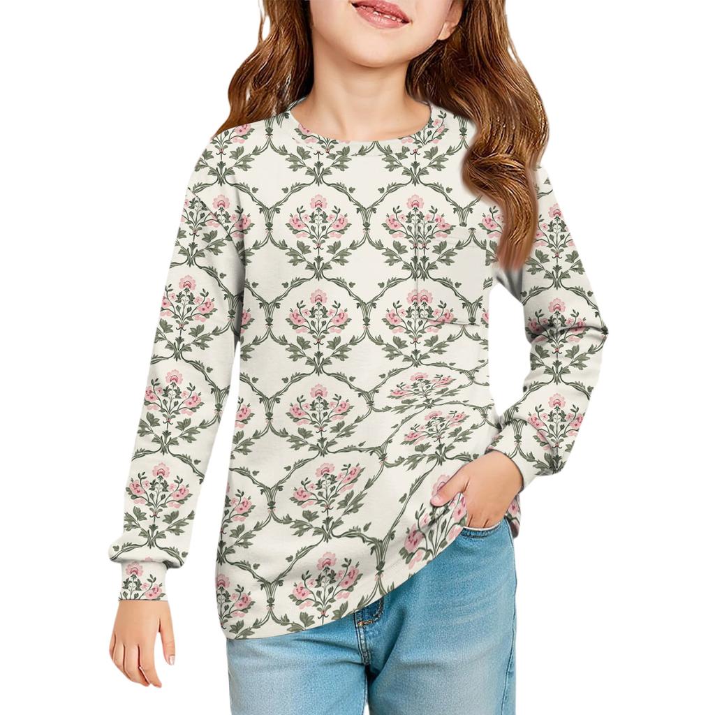 Girls' Long Sleeve Blouse - Round Neck Soft Waist Tunic