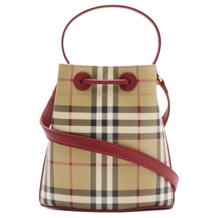 Burberry Classic Check Design Mini Tote Bag Women Handbags Beige Ruby-Red 81162841
