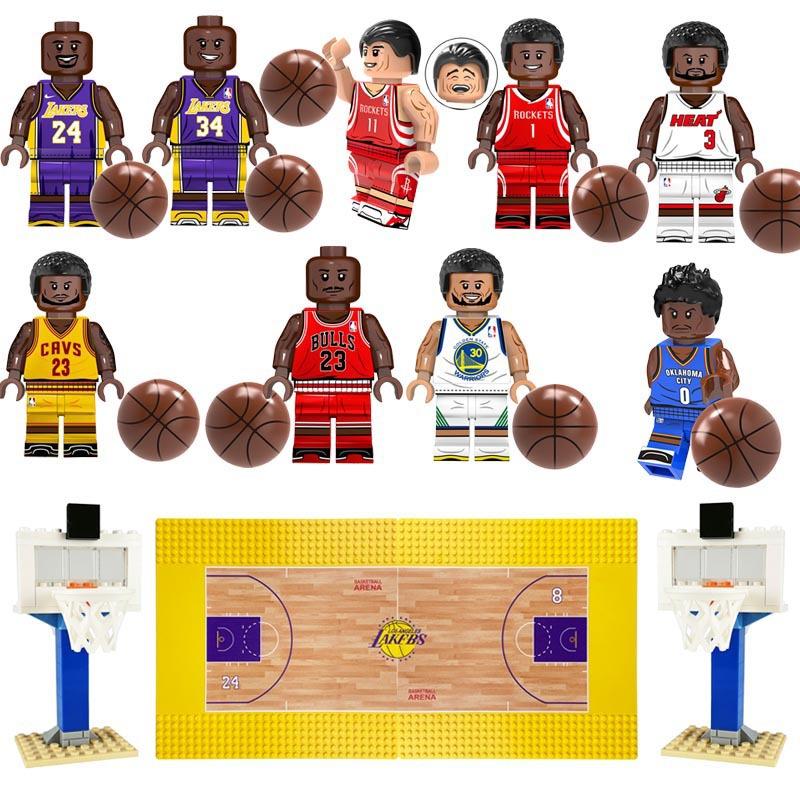 Мини-фигурки NBA из строительных блоков, сцена с баскетбольным кольцом, игрушка