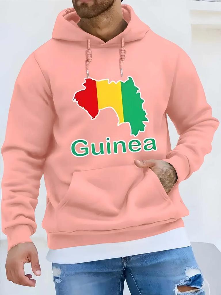 Men Guinea Flag Map Hoodie Black Oversized Patriotic African Country Graphic Pullover Streetwear Sweatshirt Autumn Winter