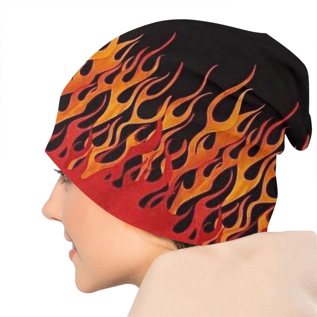 Orange Flames Fire Unisex Bonnet Winter Outdoor Double Layer Thin Hats For Unisex Women