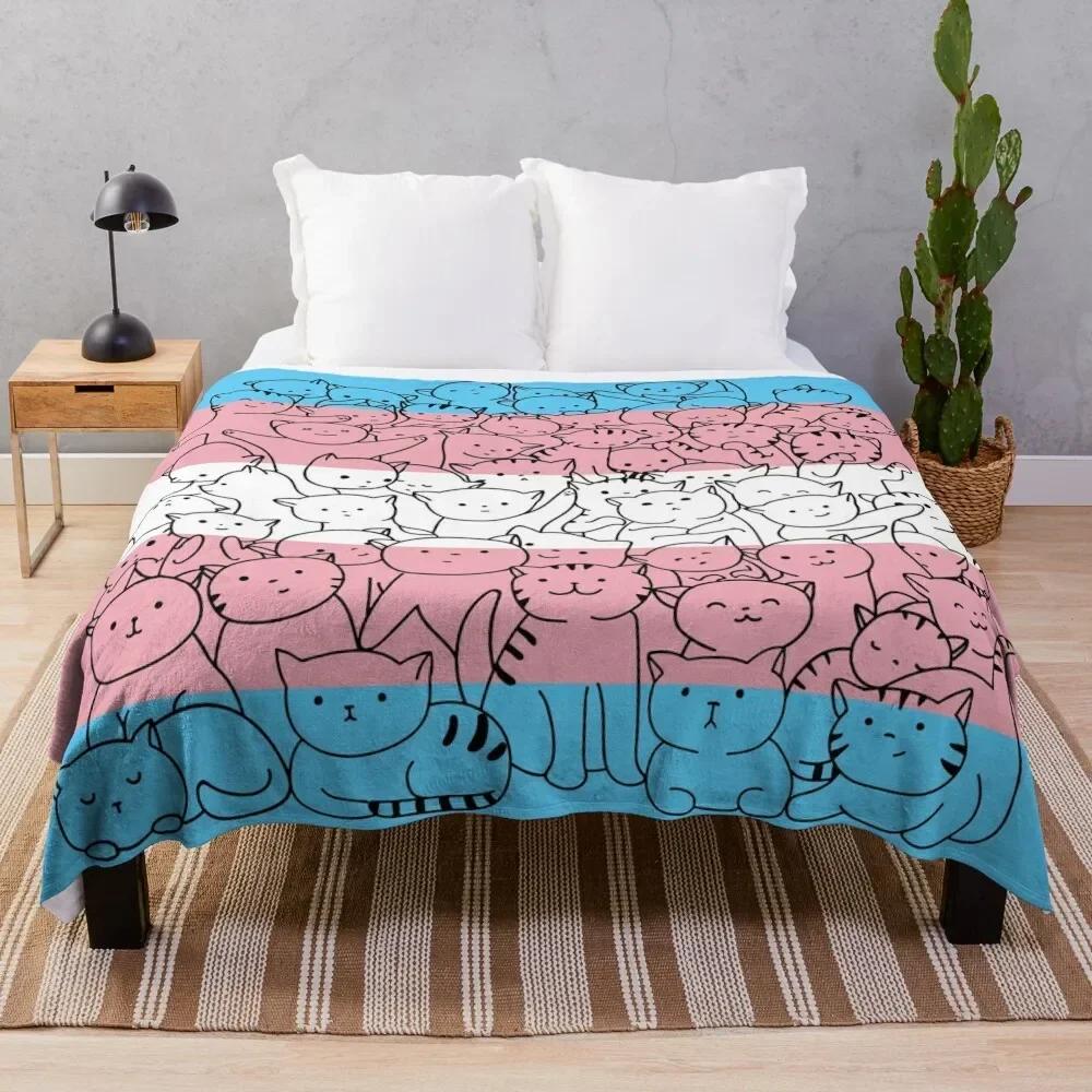 Trans Transgender Cat Pride Flag Throw Blanket Sofa Quilt Bed covers Soft Plush Plaid Blankets