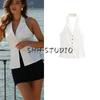 Spring New Women's Clothing French Simplicity Style All-Matching Suit Collar Sleeveless Halter Short Vest Style Tops