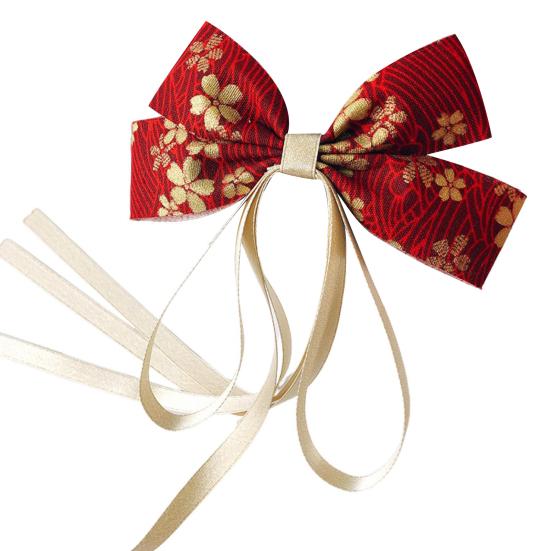 Красная заколка-бантик с кисточками и декором в виде лисы на длинной ленте для празднования китайского Нового года