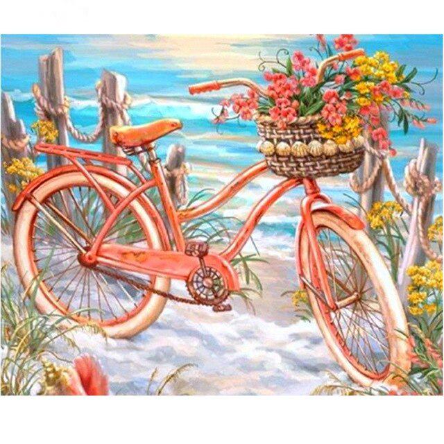Пейзаж DIY 5D алмазная живопись набор для вышивки крестом мозаика красивый розовый цветок велосипед Алмазная вышивка украшение дома подарок
