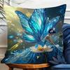 Pc D Flat (Pillow Not Included) Blue Fairy Wings Fantasy Art Cushion Cover Short Plush Magical Girl Decor Throw Pillow Case