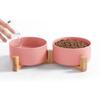 Керамические миски для кошек, набор мисок для еды и воды для щенков, миска с деревянной подставкой, непроливающаяся керамическая двойная миска для маленьких собак и кошек