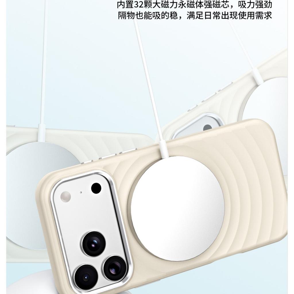Применимо к чехлу для мобильного телефона iPhone18Pro, жидкий силикон, волнистый, магнитное крепление, Apple 17, металлическая кнопка, противоударный чехол