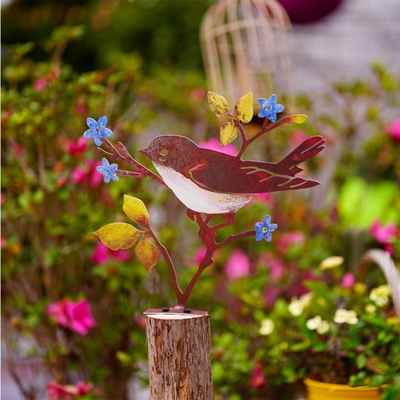 Садовые украшения в виде статуи птицы, металлические садовые птицы, украшения для двора, уличная скульптура птицы, металлические садовые украшения для газона