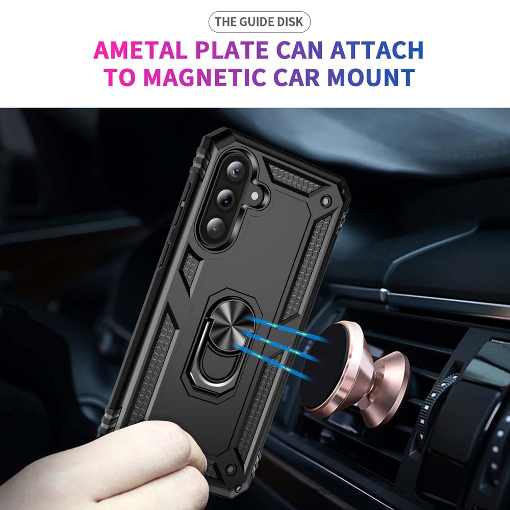 Чехол для телефона High End Armor Car с магнитным креплением для Samsung Galaxy A57 A37 A27 A17 A07 A56 A36 A26 5G Металлическое кольцо Вращающаяся на 360° подставка Противоударная бамперная крышка