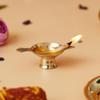 Golden Decorative Brass Diya with Stand and Holder | Auspicious Diya for Puja Room, Home, Office, Festive Decor | Gift for Diwali, Housewarmings,
