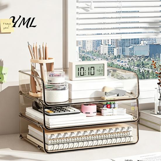 Stationery Storage Tray Clear Acrylic File Organizer Tray, 1/2/3/4/5 Tier Paper Ducument Document Holder Box, Stackable Office Supplies Desk Rack Box