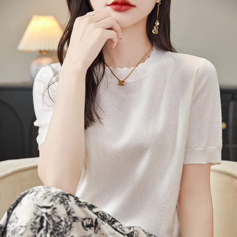 Женская вязаная футболка MODERN NEW SAGA, летняя вязаная рубашка, футболки с короткими рукавами, пуловер с круглым вырезом, вязаные топы