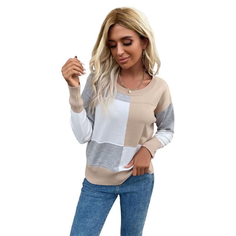 Винтажная мода элегантный повседневный свитер ранней осени с круглым вырезом и длинными рукавами вязаный свитер для женщин