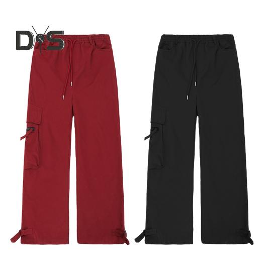 Мужские брюки-карго с большим карманом в стиле хип-хоп, широкие свободные винтажные брюки с эластичной резинкой на талии, длинные брюки с глубоким шаговым швом